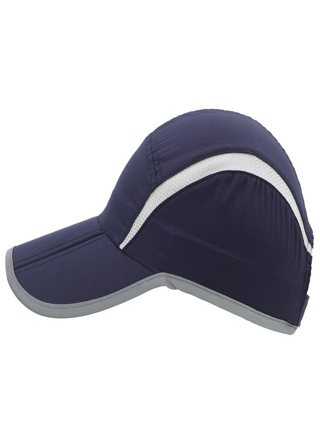 Connectyle Foldable Mesh Sun Cap Outdoor Sports Hat Breathable Sun Runner Cap with Reflective Trim Navy Blue - Image 2